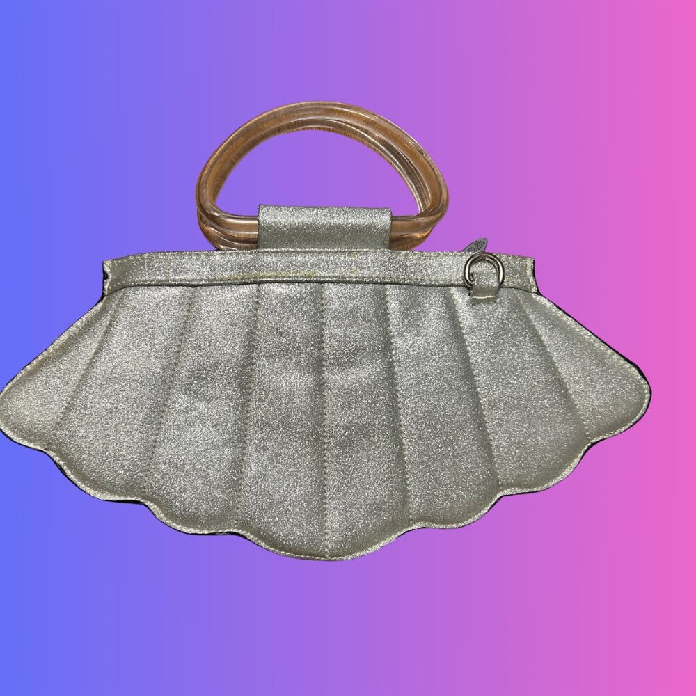 Lux DeVille Silver Shell-Shape Top Handle Bag by